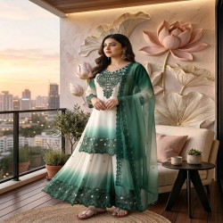 Women's Embroidered Dual Tone Georgette Palazzo Suit Set with Dupatta